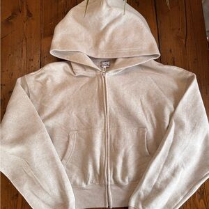 Beige Zip-Up Hoodie